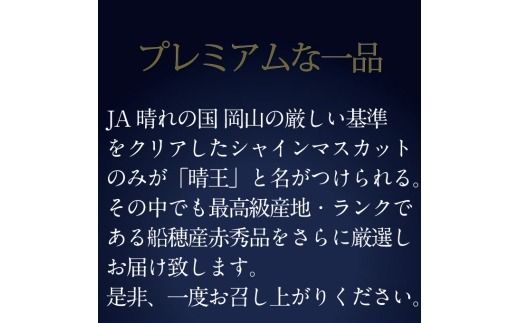 ぶどう 2026年 先行予約 9月・10月発送 高級品 シャインマスカット 晴王 1房 約750g ブドウ 葡萄 岡山県産 船穂産 フルーツ 果物 ギフト