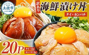 訳あり海鮮漬け丼（タイ12P・カンパチ8P）セット 漬け丼 漬け 鯛 かんぱち 勘八 白身魚 食べ比べ 海鮮 魚 冷凍  高知 土佐 海鮮丼 漬け丼 ぶっかけ 鯛めし 惣菜 そうざい 訳アリ わけあり 【企業組合　宇佐もん工房】 [BQAB030]
