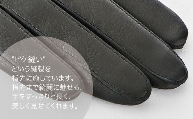 レディース イタリアンレザーロングカフスグローブ ファッション 小物 イタリアンラムレザー ピケ縫い キャメル ニットカフス 