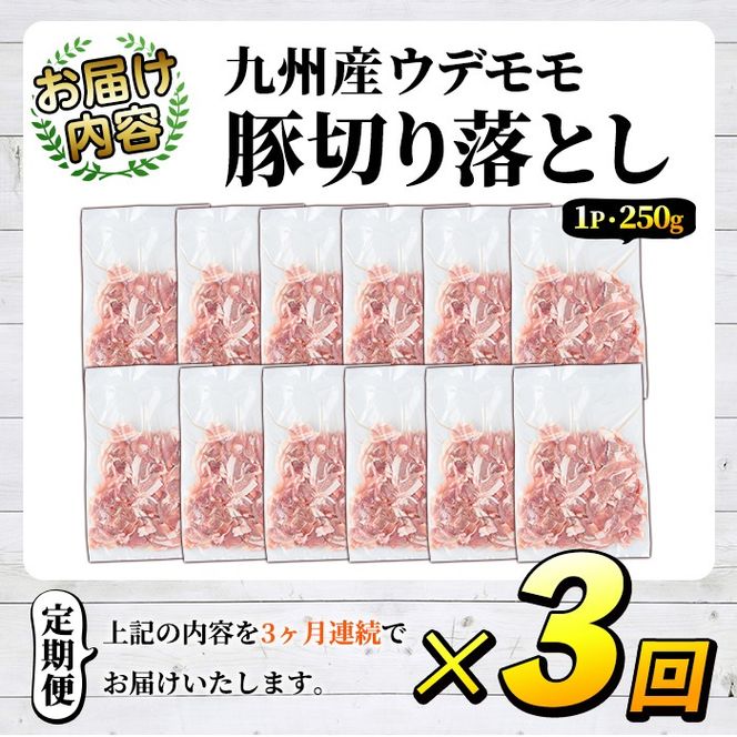 ＜定期便・全3回＞豚肉ウデモモ切り落とし(計9kg・1パック250g) 小分け 国産 豚肉 豚小間 真空パック 家庭用 豚こま 定期便 スライス 冷凍配送 個包装 切り落し 切落し すき焼き しゃぶしゃぶ セット 詰め合わせ 数量限定【三九】akn006-13