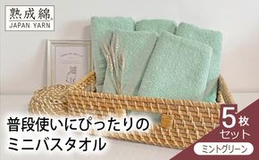 G2250 【スピード発送】泉州タオル「普段使いにぴったりのミニバスタオル」５枚セット（ミントグリーン）【泉州タオル 国産 吸水 普段使い 無地 シンプル 日用品 家族 ファミリー】