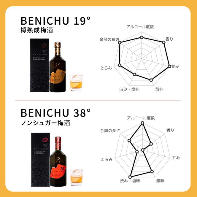 父の日 樽熟成梅酒と無糖梅酒、BENICHU19°38°2種6本飲み比べセット（750ml） お酒 洋酒 リキュール