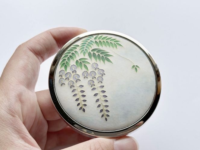 七宝焼のコンパクトミラー【有線 藤の花】