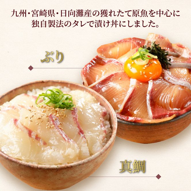 【冷凍】活〆ブリ・真鯛・近海マグロ・生アトランサーモンの漬け丼4種食べ比べセット110g×8袋 N019-YB251