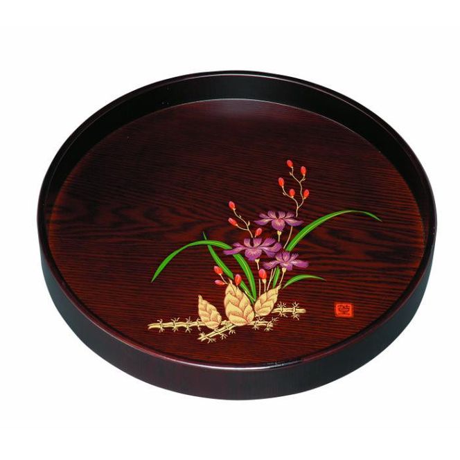 木製丸盆 深型 黒檀杢 山路（金蒔絵・盛絵） ［YG471］ 303446_CC469