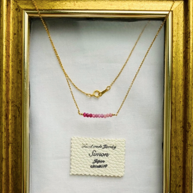 ネックレス ルビーの首飾り グラデーション ピンク 14gf 43cm