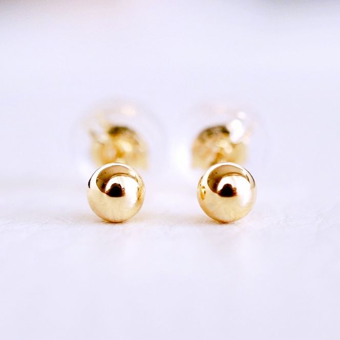 【ジュエリー】K18 18金 ゴールド 地金 シンプル ボール ピアス (3mm) 保証書付 KO-0001 242-007-b