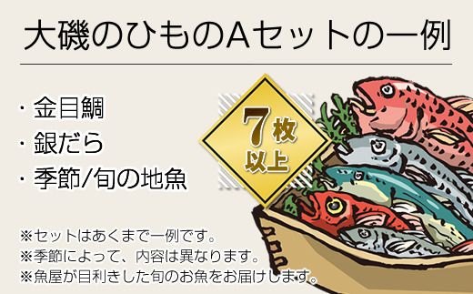 159-2003-02　おおいその干物Aセット（7枚以上）／ 季節で変わる旬な訳あり品 【 ひもの 魚 天日干し 神奈川県 大磯 湘南 特産品 神奈川県 大磯町 自家製干物 贈答品 地魚 大磯産 干物 お歳暮・お中元】