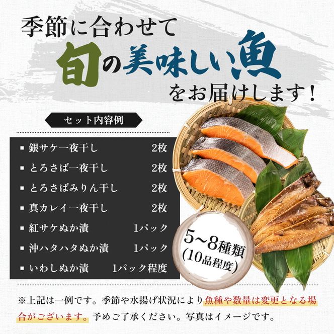 《定期便》6ヶ月連続 干物セット 10品程度(5～8種)「秋田のうまいものセットA」 サーモン 鮭 魚貝類 