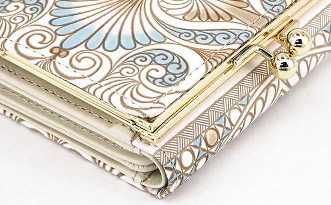 【文庫屋大関】三つ折りミニ財布　ロカイユ（ブルーグレー）【皮革工芸品】 ファッション 小物 民芸品 お札 カード 小銭 手のひらサイズ コンパクト 大人かわいい 牛革 手作り 国産 