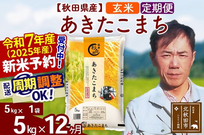 ※令和7年産 新米予約※《定期便12ヶ月》秋田県産 あきたこまち 5kg【玄米】(5kg小分け袋) 2025年産 お届け周期調整可能 隔月に調整OK お米 みそらファーム|msrf-20312