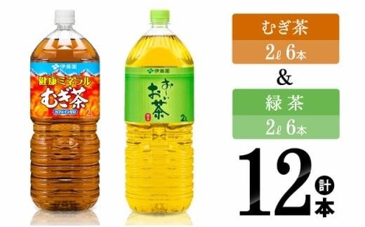 伊藤園 むぎ茶(2L)&緑茶(2L)(PET)12本 [伊藤園 飲料類 お茶 麦茶 緑茶 PET セット 詰め合わせ 飲みもの] [D07368]