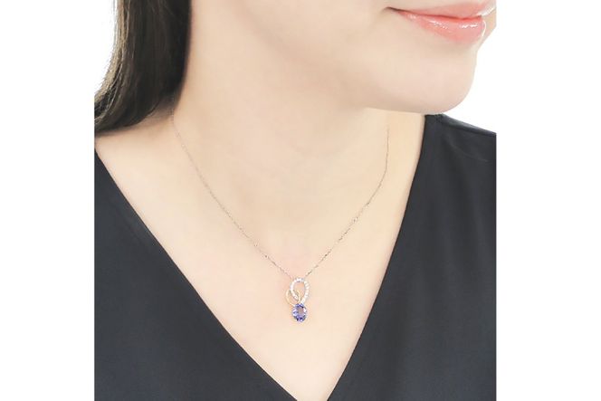 ネックレス K18YG PT900 イエローゴールド プラチナ コンビ 0.18ct ダイヤモンド タンザナイト 大粒 オーバル 誕生石 ハート ペンダント 大ぶり 【f274-ta-ygpt】 [オーダーメイドジュエリーメイ 山梨県 韮崎市 20745059]
