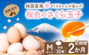 【定期便2ヵ月】純国産鶏さくらちゃんが産んだ桜色のさくら玉子 五分咲き（Mサイズ）30個 ｜ 卵 鶏卵 たまご タマゴ 生卵 たまごかけご飯 濃厚 甘み 国産