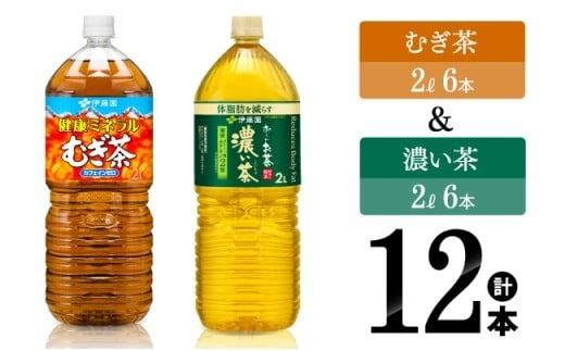 伊藤園 むぎ茶(2L)&濃い茶(2L)(PET)12本 [伊藤園 飲料類 お茶 麦茶 濃い茶 緑茶 PET セット 詰め合わせ 飲みもの] [D07369]