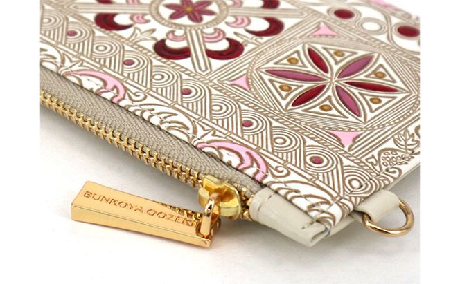 【文庫屋大関】すっきりカードケース　錦紗＜ピンク＞【皮革工芸品】 ファッション小物 雑貨 フラグメントケース 小銭入れ付き 収納 スマート 日本製 