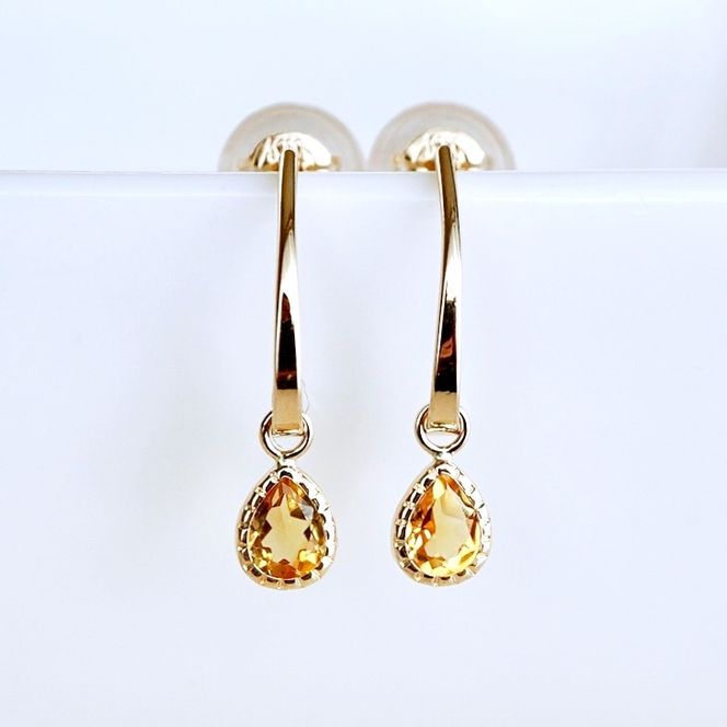 【ジュエリー】K10 イエローゴールド  シトリン 揺れる ピアス 保証書付 SR-2223 242-001-e