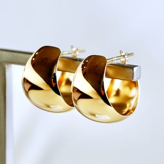 K18 18金 イエローゴールド 地金 ボリューム フープ ピアス (直径14mm) 保証書付 KO-0055 SWAD080-14mm