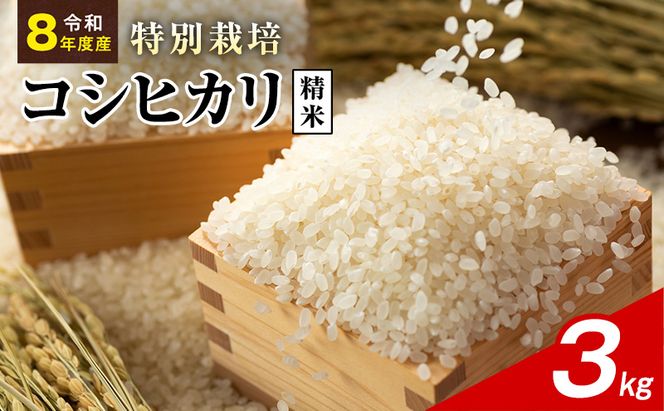 令和8年産 特別栽培米 コシヒカリ 白米 3kg 静岡県産 色彩選別済 食に意識高い方へオススメ