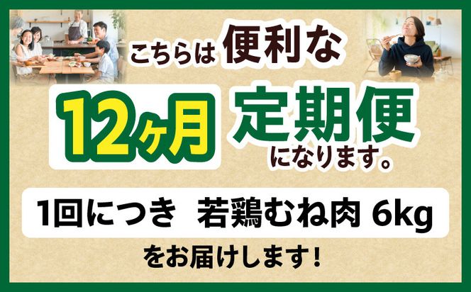 宮崎県産 若鶏切身 むね肉 6kg（300g×20袋）【12か月定期便】