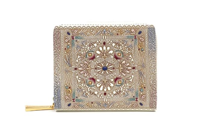 【文庫屋大関】二つ折りファスナーミニ財布 夢幻のタピ【皮革工芸品】財布 二つ折り 小物 お札 カード 小銭 コンパクト 牛革 手作り 日本製 墨田区 東京都