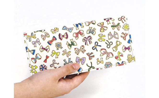 【文庫屋大関】束入れ プチリボン【皮革工芸品】 財布 お札 お札入れ 長財布 カード 小銭 牛革 手作り 日本製 墨田区 東京都