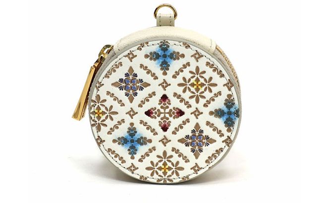 【文庫屋大関】マカロンポーチ レース【皮革工芸品】 ポーチ ミニポーチ 小物入れ アクセサリー入れ イヤホン入れ 収納 保管ケース 手のひらサイズ  本革 革 皮革 工芸品 工芸 雑貨 ギフト プレゼント 日本製 東京