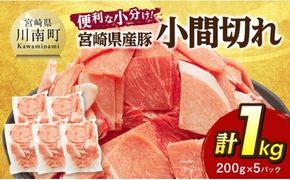 【便利な小分け】宮崎県産豚　小間切れ　計1kg（200ｇ×5P） 【 豚肉 豚 肉 こま切れ 個包装 宮崎県産 送料無料 】 [C07406]
