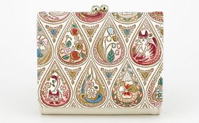 【文庫屋大関】三つ折りミニ財布　花と猫（ローズ）【皮革工芸品】 ファッション 小物 民芸品 お札 カード 小銭 手のひらサイズ コンパクト 蝶々 牛革 手作り 国産 