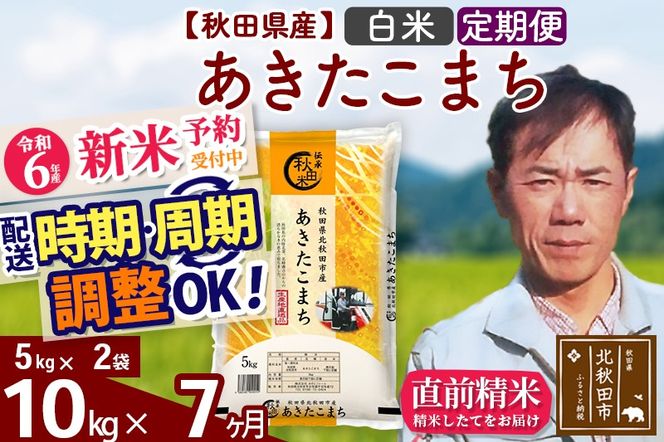 ※令和6年産 新米予約※《定期便7ヶ月》秋田県産 あきたこまち 10kg【白米】(5kg小分け袋) 2024年産 お届け時期選べる お届け周期調整可能 隔月に調整OK お米 みそらファーム|msrf-12107