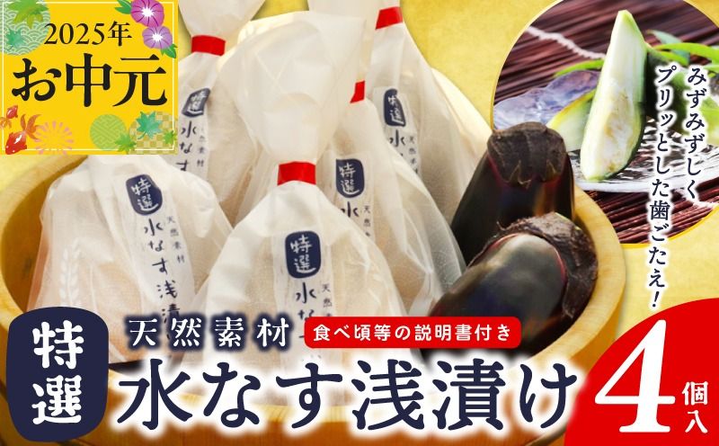 099H3085t [お中元]「特選最上級品」天然素材水なす浅漬け4個入