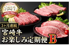 【定期便・全3回(連続)】宮崎牛お楽しみ定期便B すき焼き お肉 牛肉 黒毛和牛 宮崎牛 ブランド和牛 冷凍 国産 肩 ウデ モモ 赤身 スライス 宮崎県産 しゃぶしゃぶ 【YM-19】【YAMATO株式会社】
