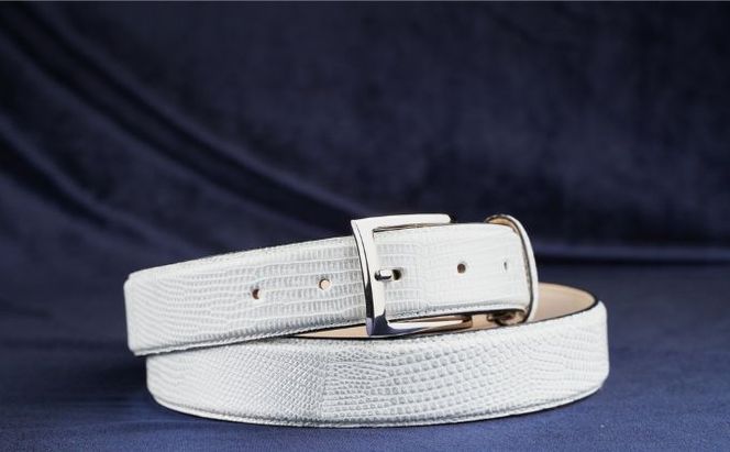 ベルト SAKURA WAQS 匠リザードベルト33ミリ ( 紺 グレー 白 ) 革 革製品 皮革製品 ファッション 小物 高級 リザード 吟ズリ加工 高級仕立て カジュアル 手づくり 