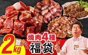 mrz0336 2025年 焼肉 福袋 4種 2kg【氷温熟成×特製ダレ 500g 小分け 牛肉 牛タン ヒレ ハラミ バラ 数量限定】