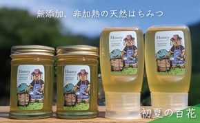 合計1060g 天然蜂蜜 国産蜂蜜 非加熱 生はちみつ 岐阜県 美濃市産 初夏 (蜂蜜230g入りガラス瓶2本、蜂蜜300g入りピタッとボトル2本のセット)B14 深田養蜂のハチミツ