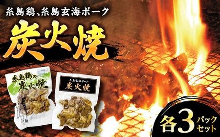 糸島産 炭火焼鶏 / 焼豚 各3パックセット 糸島市 / ヒサダヤフーズ　おつまみ 惣菜 [AIA071]