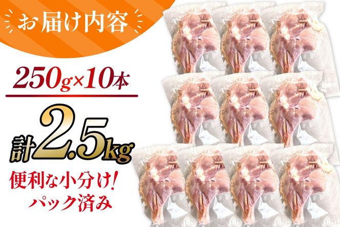 鶏肉 業務用 宮崎県産 若鶏 骨付きもも 250g 10本 セット [TRINITY 宮崎県 日向市 452061341] 小分け 冷凍 骨付きもも肉 詰め合わせ