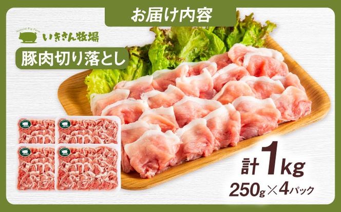 一貴山豚 切り落とし 計1kg(250g×4p) 糸島市 / いきさん牧場 豚肉 冷凍[AGB057] 豚肉 豚 ブランド豚 一貴山豚 ポーク 切り落とし 肉 250g