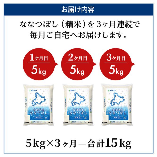 3ヵ月 定期便 ホクレン北海道ななつぼし（精米5kg） お米 米 ごはん 精米 白米 国産 北海道 こめ コメ 3回  [JA新おたる]