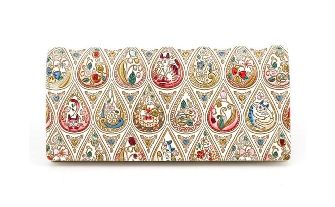 【文庫屋大関】束入れ 花と猫＜ローズ＞【皮革工芸品】 財布 お札 お札入れ 長財布 カード 小銭 牛革 手作り 日本製 墨田区 東京都