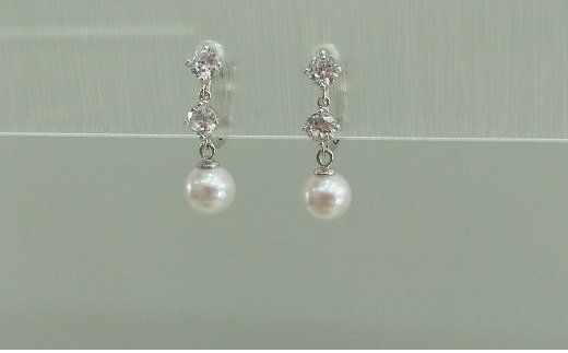 S-30伊勢志摩あこや本真珠イヤリング・ブラ(ダブルジルコン)SV製