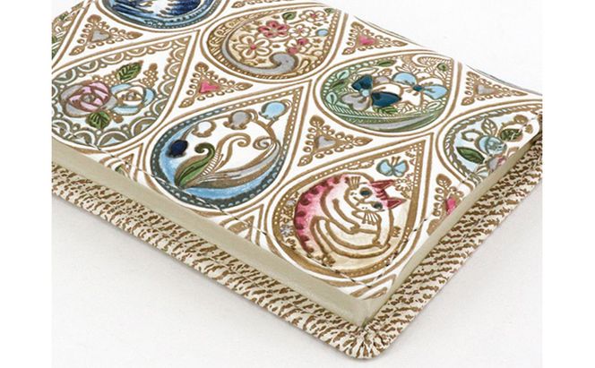 【文庫屋大関】箱まち小銭入れ　花と猫＜インディゴ＞【皮革工芸品】 ファッション小物 財布 民芸品 