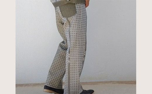 みんさー織 総手織りパンツ（楕円ヒチガーラ グレイッシュ）Mサイズ AZ-65-1