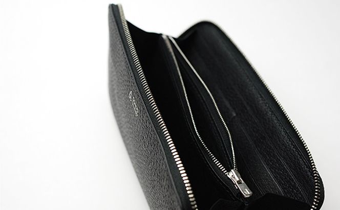 【GOMYO　LEATHER】猪革　手縫いラウンドファスナー財布（黒） ファッション小物 