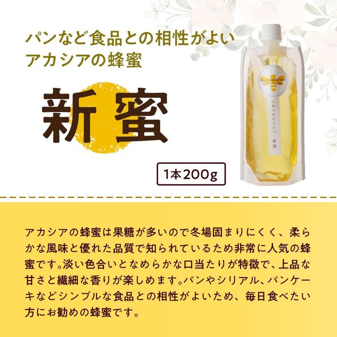 【愛知県小牧市】桃畑で作った完熟非加熱はちみつ200g×3本 パウチ入り ポスト便［055A29］