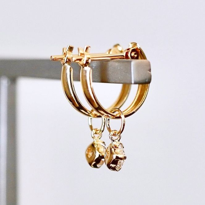 K18(18金) イエローゴールド 2WAY ピアス 地金 ホワイトトパーズ フープピアス(直径10mm) 保証書付 SMK-5249 SWAD099-wtp