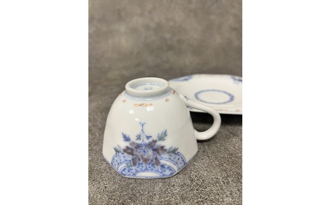 九谷焼 カップ＆ソーサー 染付花/三浦晃禎作 焼き物 民芸品 工芸品 食器 172111_CY3001