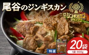【特選ラムの旨味が凝縮】尾谷のジンギスカン 特選味付ラム 800g×20袋 ( 北海道 肉 羊肉 ラム肉 じん ジンギスカン )【045-0037】