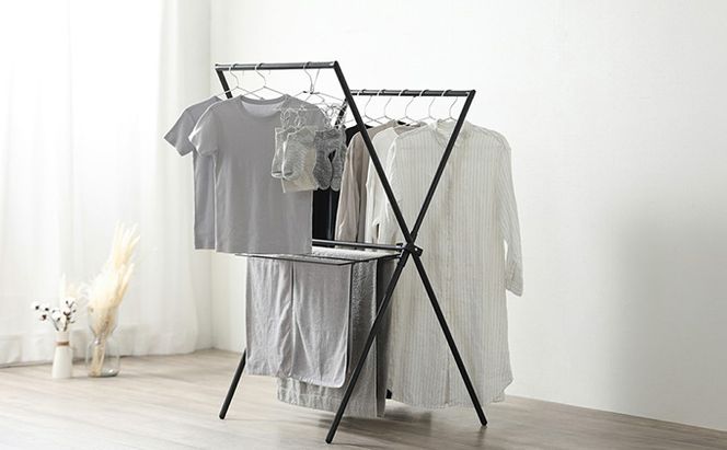 簡単組立スタイル物干し ブラック STMX-770 アイリスオーヤマ 洗濯用品 物干しスタンド 部屋干し 室内 コンパクト 