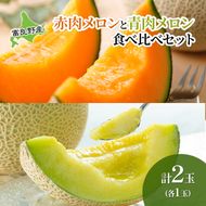 【2026年夏発送】 メロン 甘い！富良野メロン 食べ比べ 赤肉・青肉セット 計2玉　北海道 ふらの めろん 果物 フルーツ 甘い ジューシー セット 数量限定